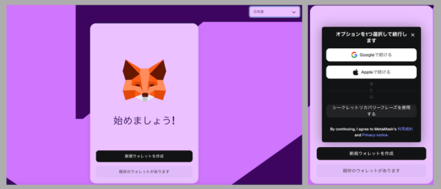 MetaMask初期設定画面